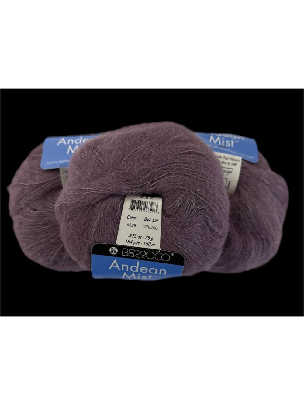 Berroco Andean Mist Lot of 3 Baby Suri Alpaca/Mulberry Silk Yarn Purple NEW